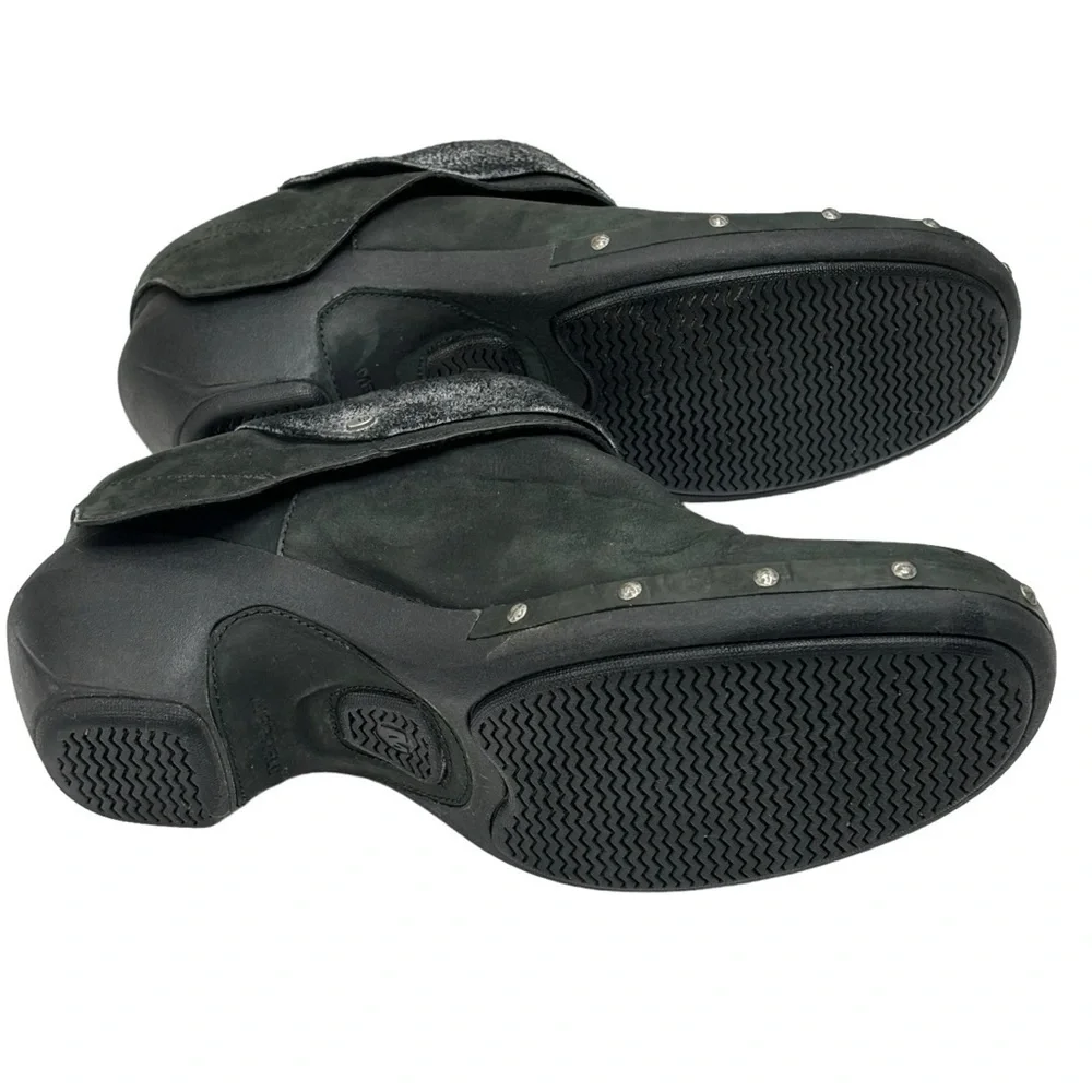Merrell Black Luxe Leather Wrap 2.5” Slip On Clog w Nickel Stud Accents Size 11 - Picture 12 of 14